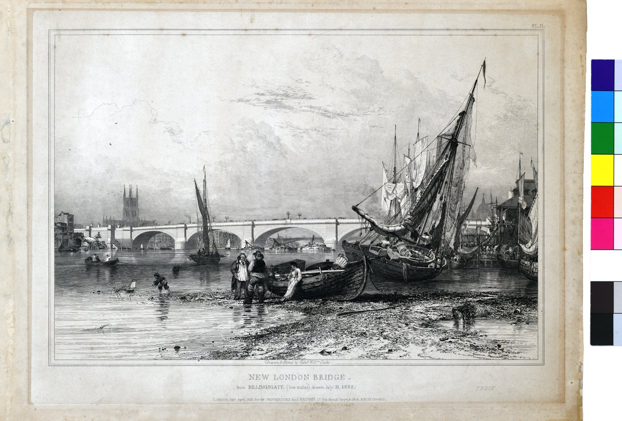 Nový londýnský most z Billingsgate (za nízké hladiny vody) od Edward William Cooke