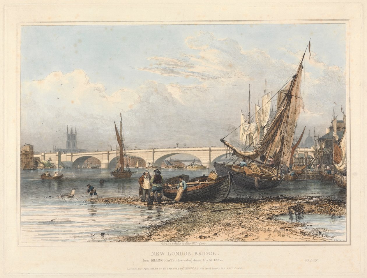 New London Bridge z Billingsgate (nízká voda) od Edward William Cooke