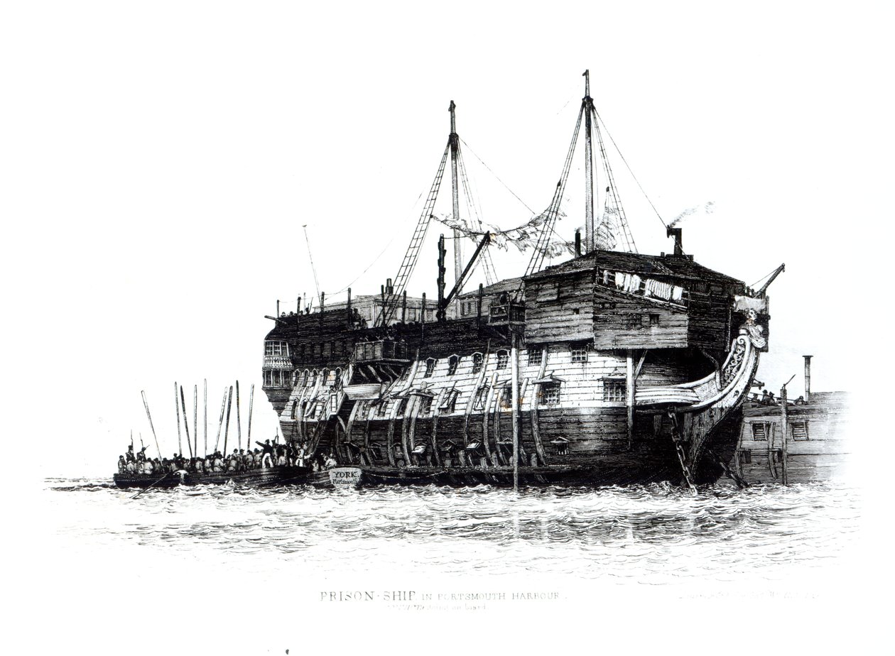 Vězeňská loď v Portsmouth Harbour: Convicts Going on Board, 1828 od Edward William Cooke