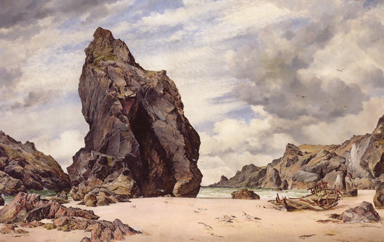 Steeple Rock, Kynance Cove, Lizard, Cornwall, Low Water, 1873 od Edward William Cooke
