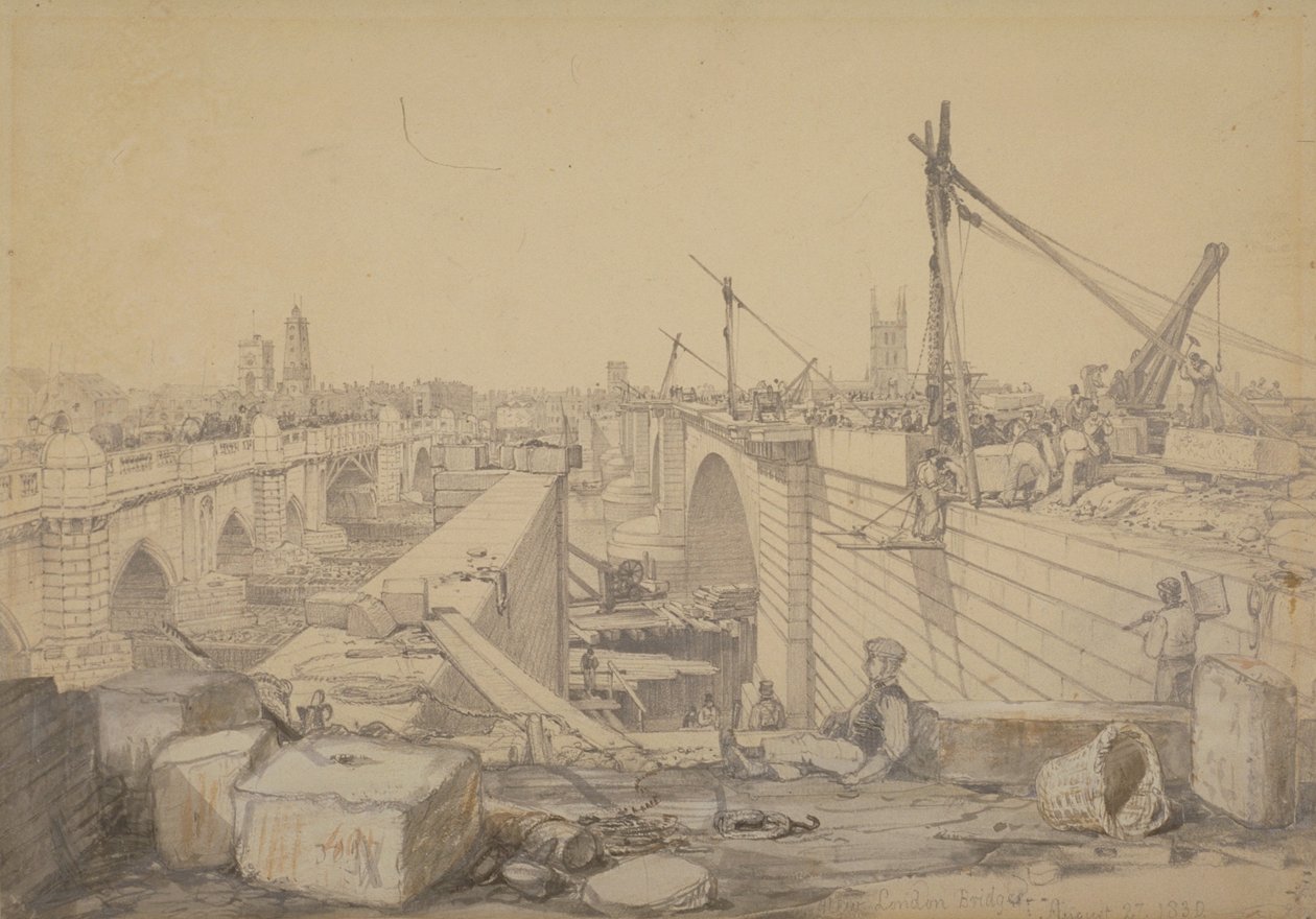 Stavba mostu London Bridge, 1830 od Edward William Cooke