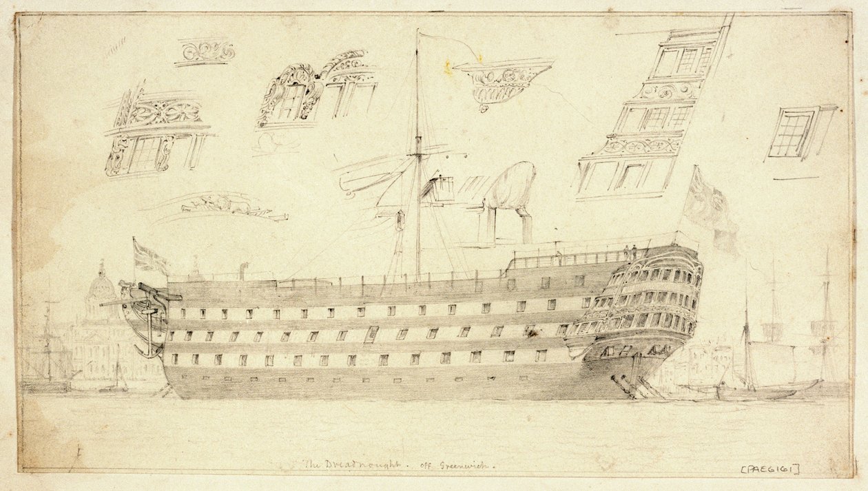 Dreadnought u Greenwiche, asi 1830 (grafit) od Edward William Cooke