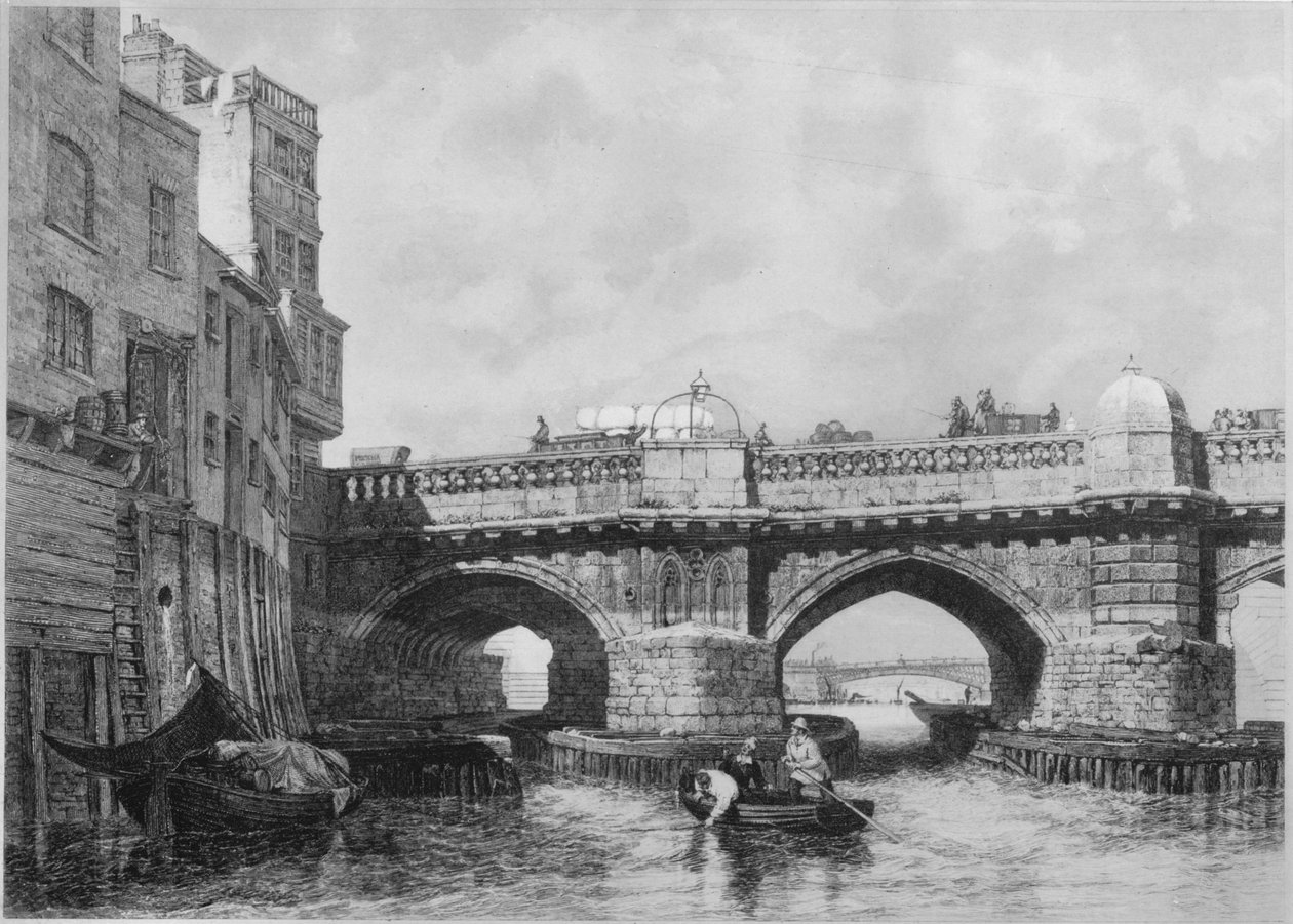 Southwark End of Old London Bridge, 1831, 1912. Umělci: Neznámý, Edward William Cooke. od Edward William Cooke