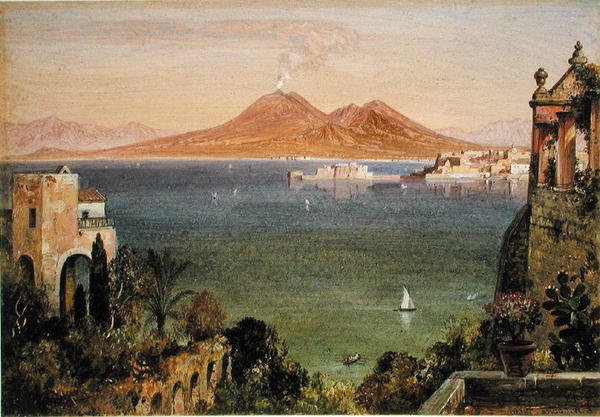 Vesuv a Castel del Oro, Neapol, při pohledu z Villa Cedrino, Posillipo (olej na papíře položeném na palubě) od Edward William Cooke