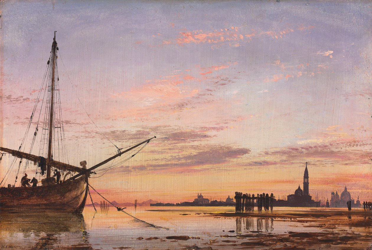 Pohled přes lagunu, Benátky, západ slunce, 1850 od Edward William Cooke