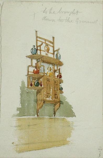 Design for a Monkey Cabinet, c.1876 (akvarel a tužka na papíře) od Edward William Godwin