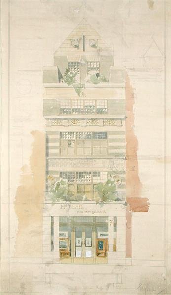 Návrh fasády McLean Fine Art Galleries, Haymarket, Londýn (akvarel a tužka na papíře) (detail viz 237077) od Edward William Godwin