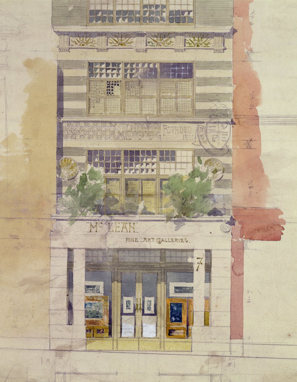 Návrh fasády McLean Fine Art Galleries, Haymarket, Londýn (akvarel a tužka na papíře) (viz také 176480) od Edward William Godwin