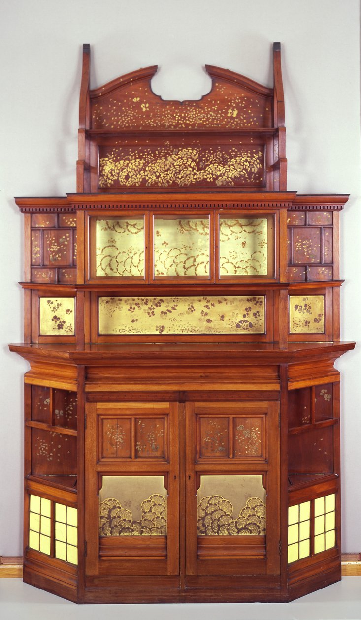 Harmony in Yellow and Gold: The Butterfly Cabinet, 1877-78 (olej na mahagonu se žlutým obkladem, mosaznými lištami a sklem) od Edward William Godwin