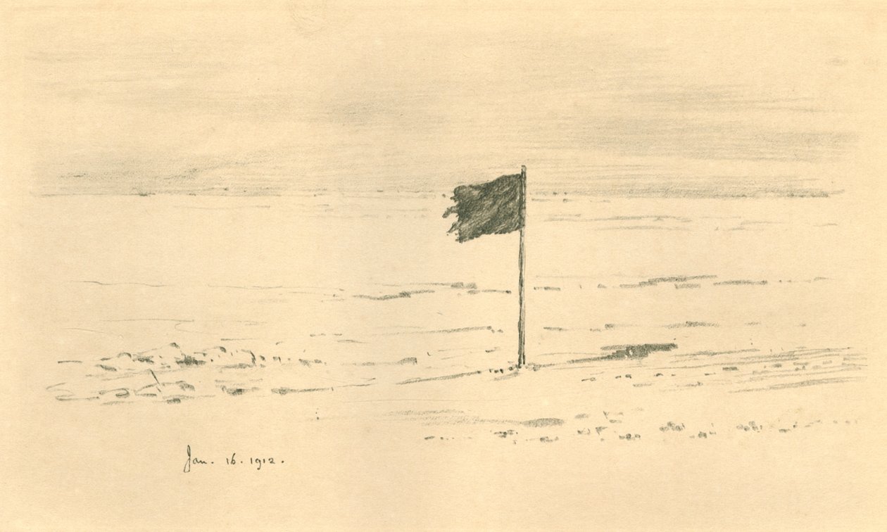 Tábor černé vlajky. - Amundsensova černá vlajka do několika mil od jižního pólu, 1912, 1913 od Charles Edward Wilson