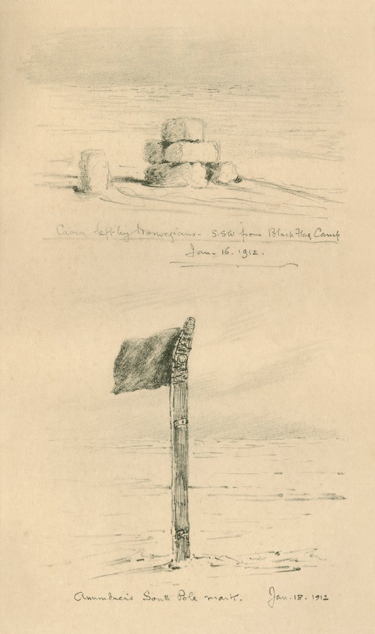 Cairn opustil Norové a Amundsens South Pole Mark, leden 1912, 1913. od Charles Edward Wilson