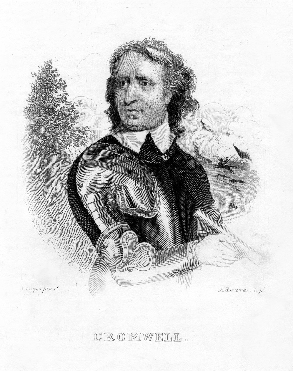 Oliver Cromwell, anglický vojevůdce a politik, 19. století od Edwards
