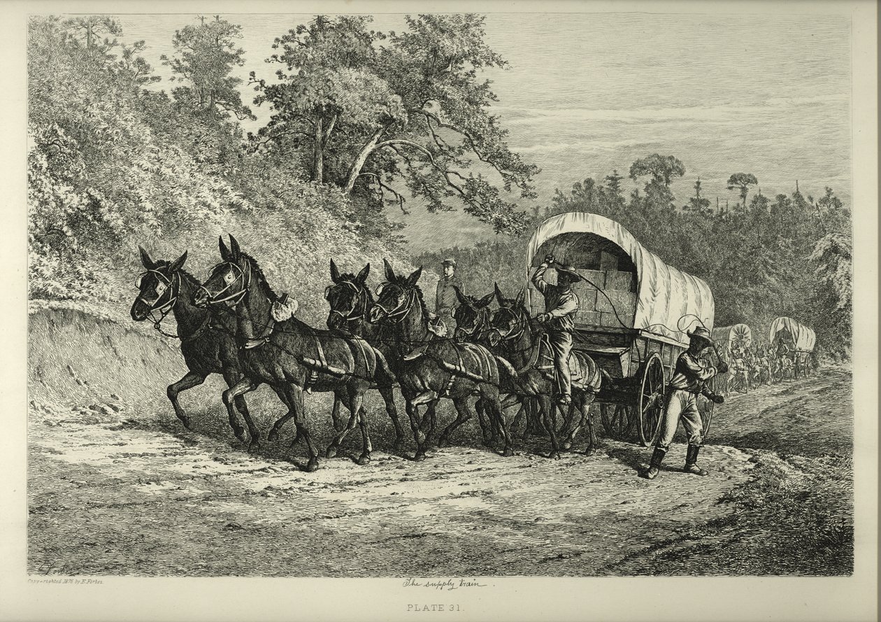 Zásobovací vlak. od Edwin Austin Forbes