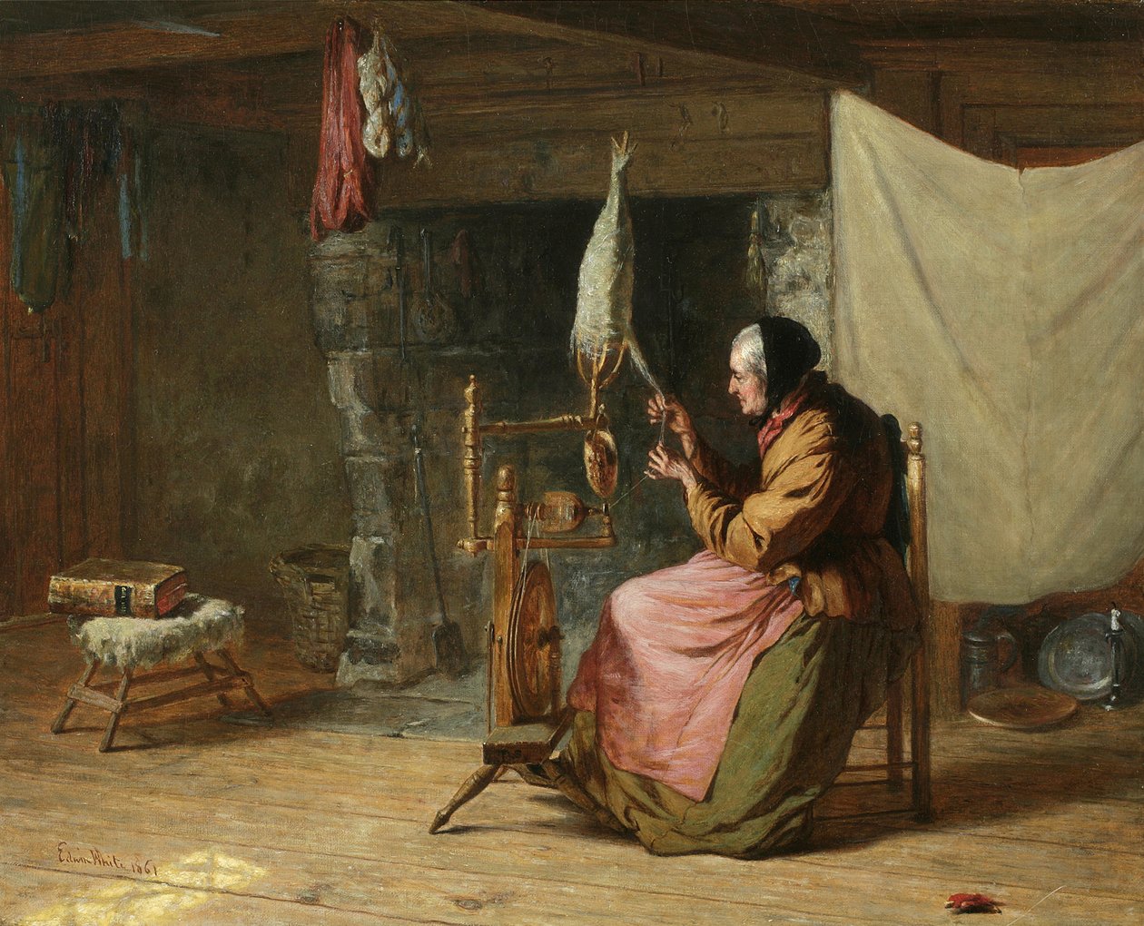 Staré časy - také známý jako Spinning Flax, Staré časy, 1861 od Edwin White