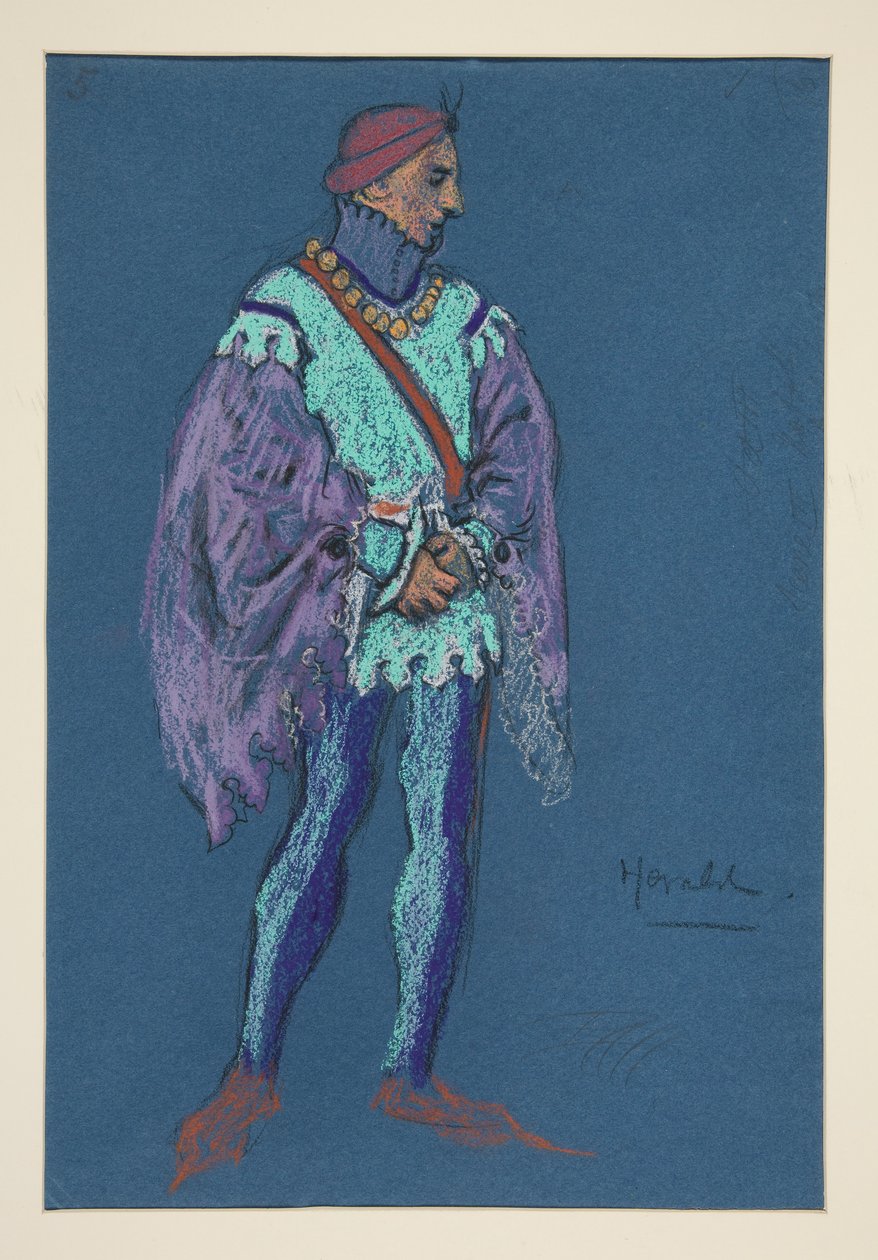 Herald, skica kostýmu pro Henryho Irvinga od Edwin Austin Abbey