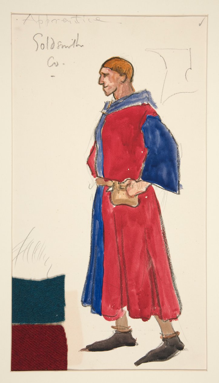 Apprentice Goldsmith, skica kostýmu pro Henryho Irvinga od Edwin Austin Abbey