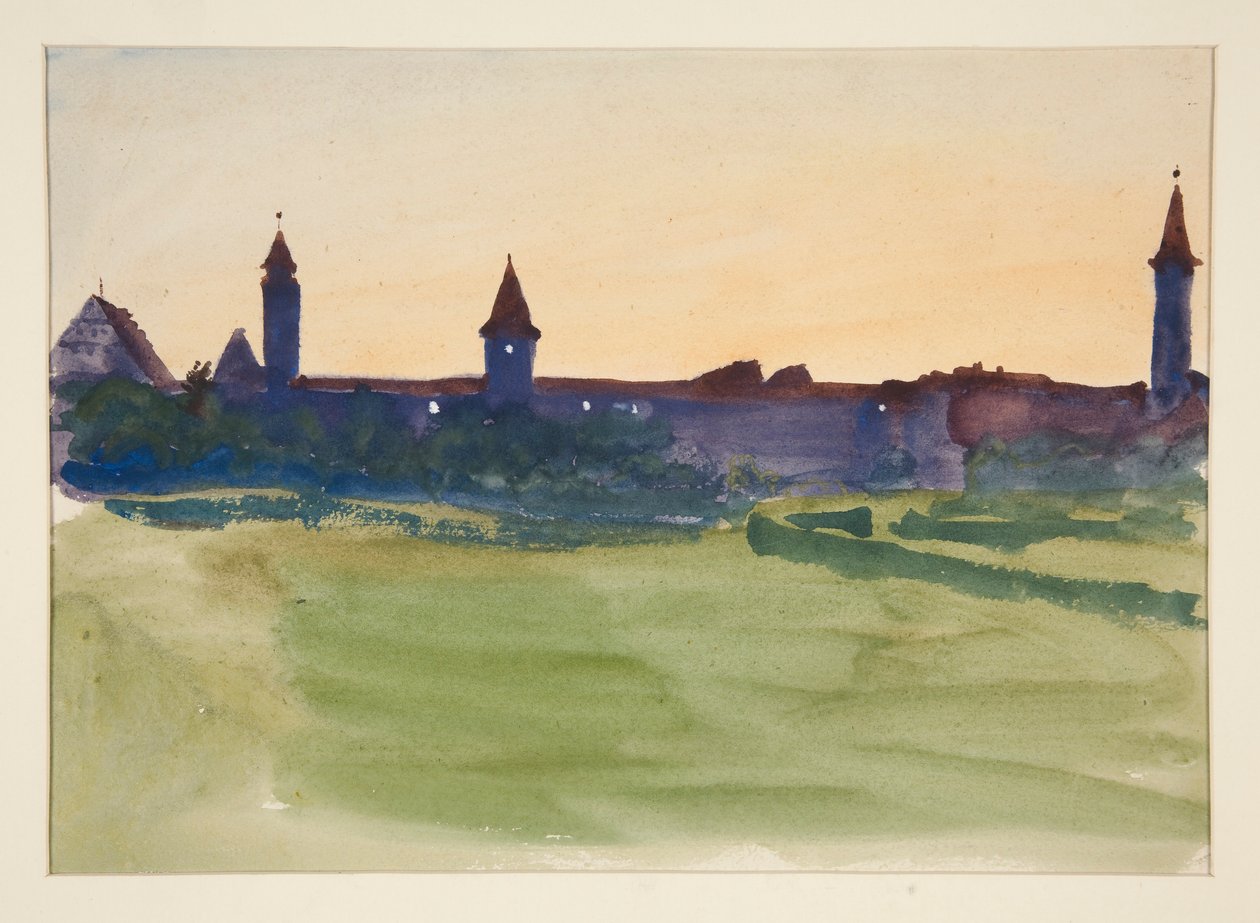 Architektonická studie - Pohled na opevněné město od Edwin Austin Abbey