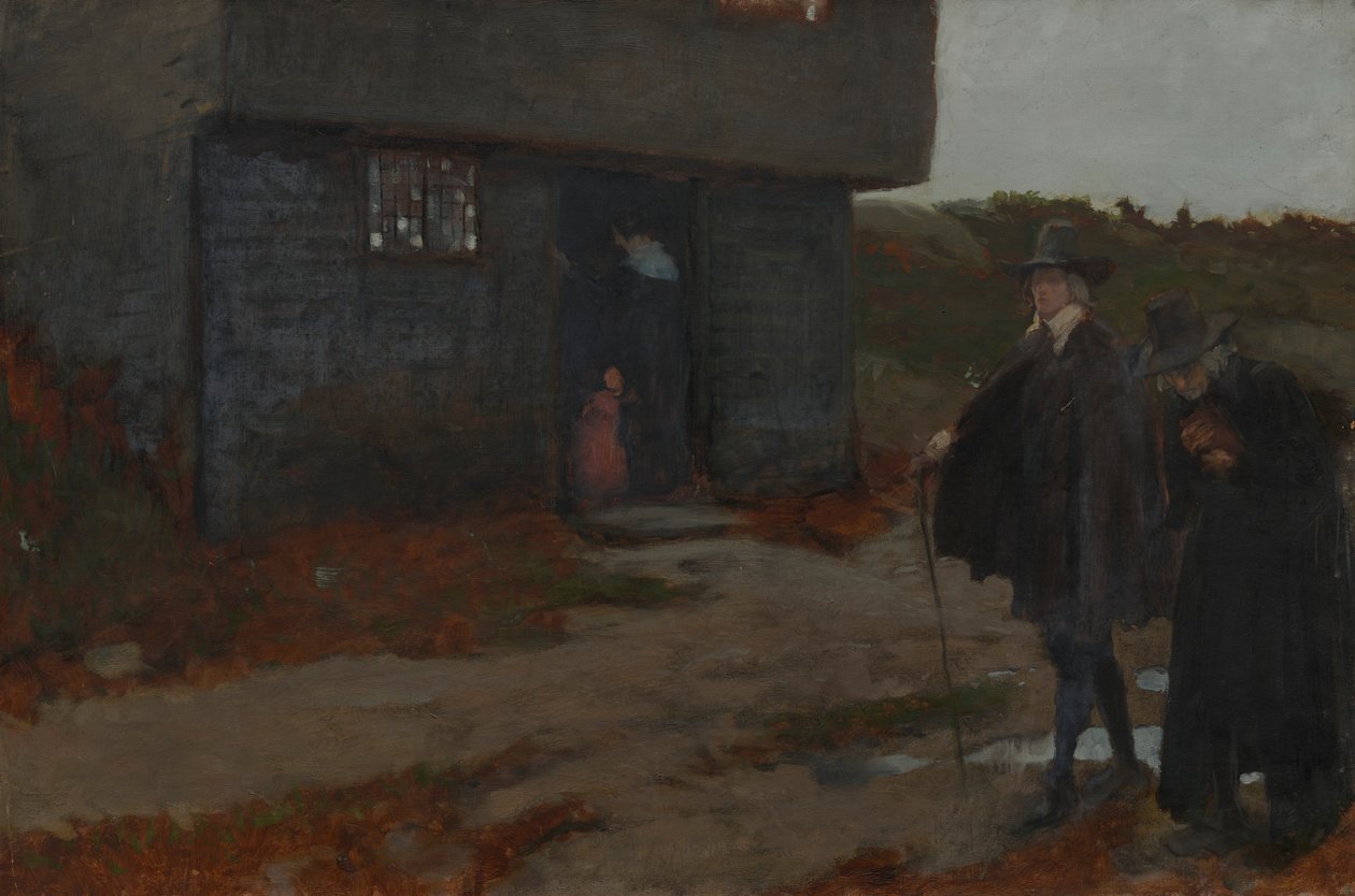 U dveří chaty (scéna ze 17. století v Nové Anglii) od Edwin Austin Abbey