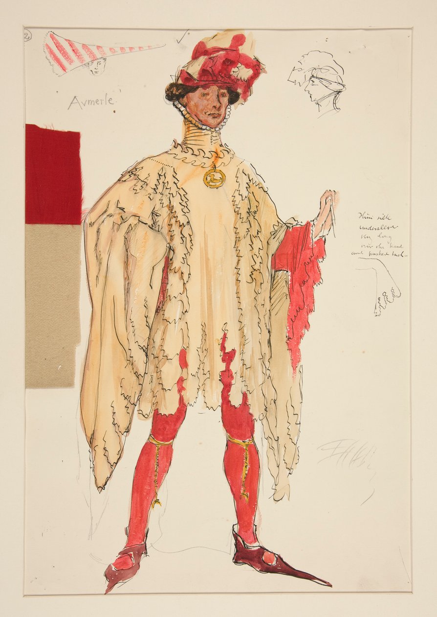Aumerle, skica kostýmu pro Henryho Irvinga od Edwin Austin Abbey