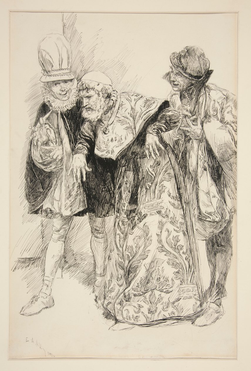 Baptista Protests, ilustrace k dějství I, Scéna i, Zkrocení zlé ženy od Edwin Austin Abbey