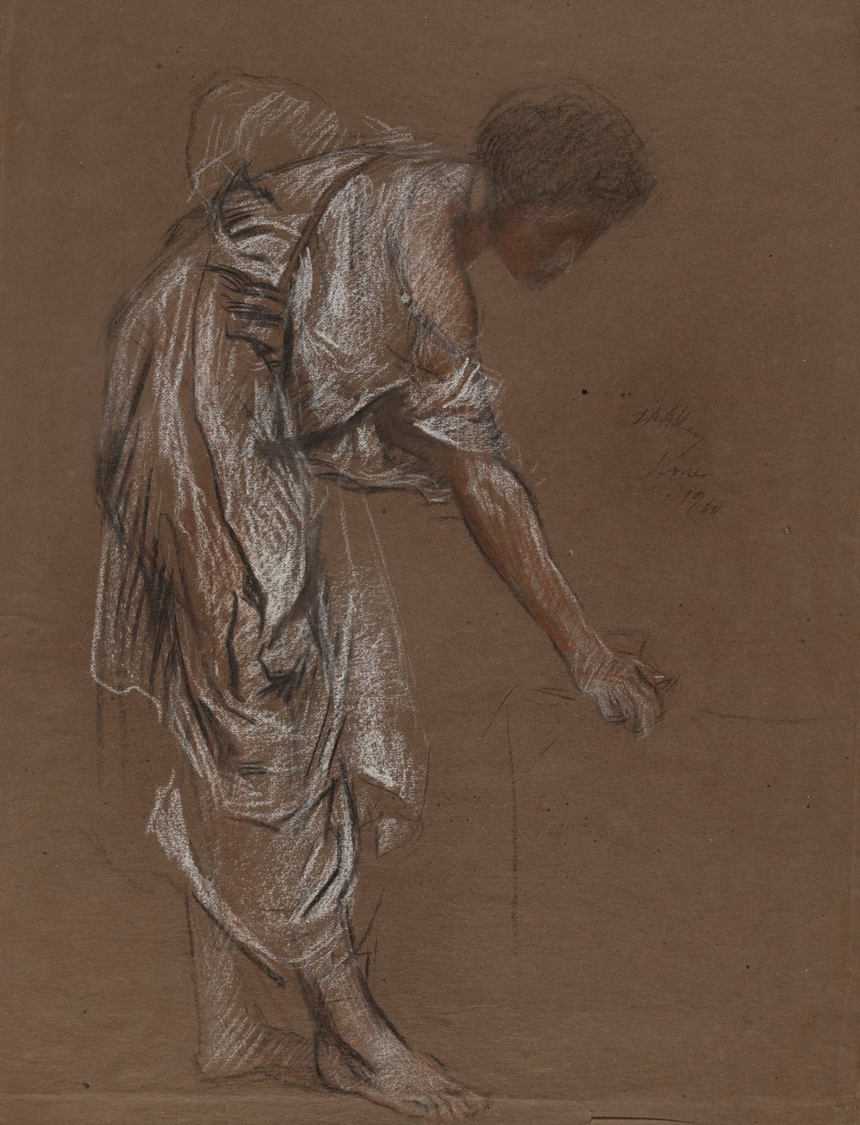 Ohýbající se žena v klasických šatech - studie pro od Edwin Austin Abbey