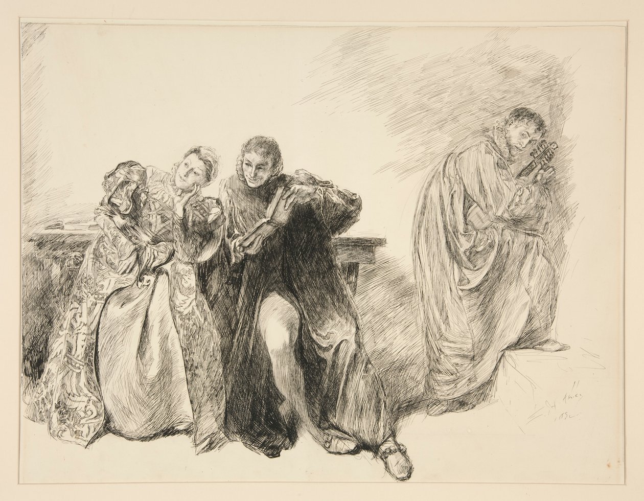 Bianca a Lucentio, z Aktu III, Scéna I, Zkrocení zlé ženy od Edwin Austin Abbey