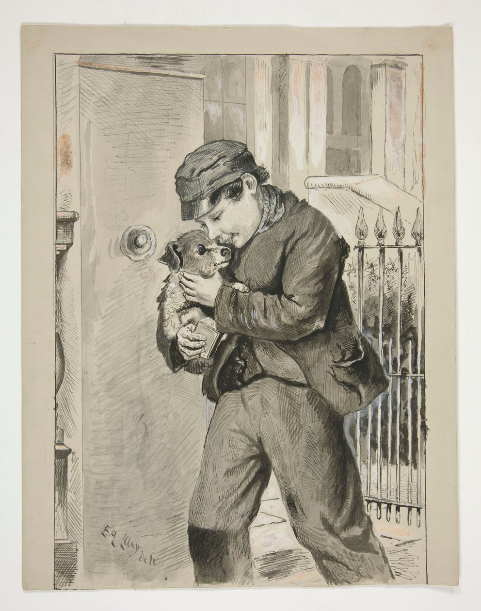 Chlapec se štěnětem od Edwin Austin Abbey