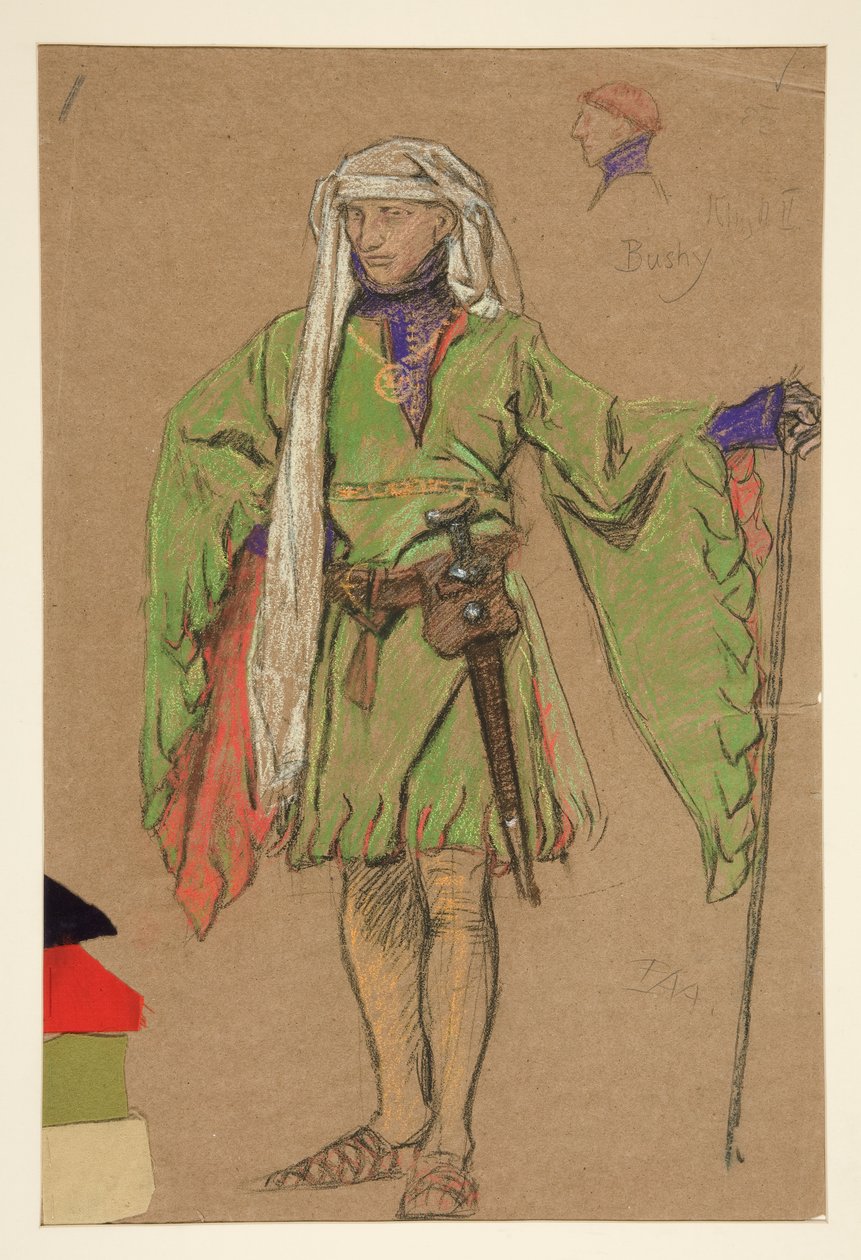 Hustý, skica kostýmu pro krále Richarda II od Edwin Austin Abbey