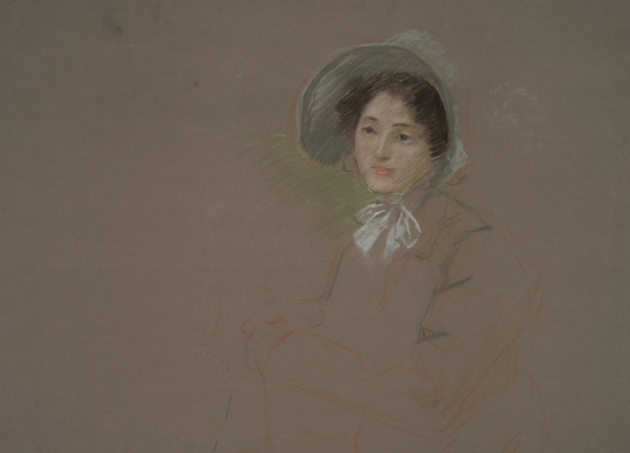 Skica ženy s čepicí v délce po prsa od Edwin Austin Abbey