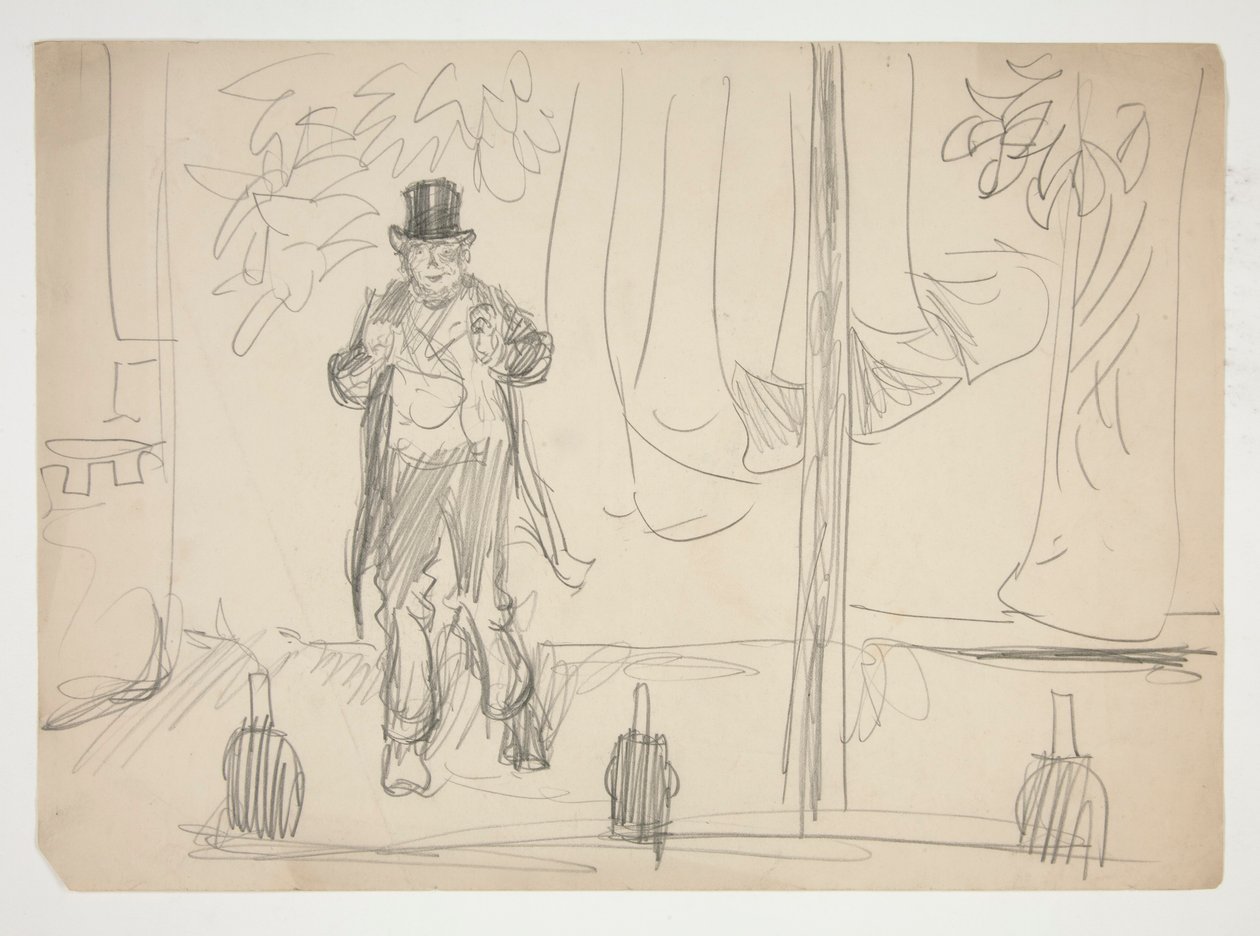 Karikatura herce na jevišti(?) - neidentifikovaný obrázek od Edwin Austin Abbey