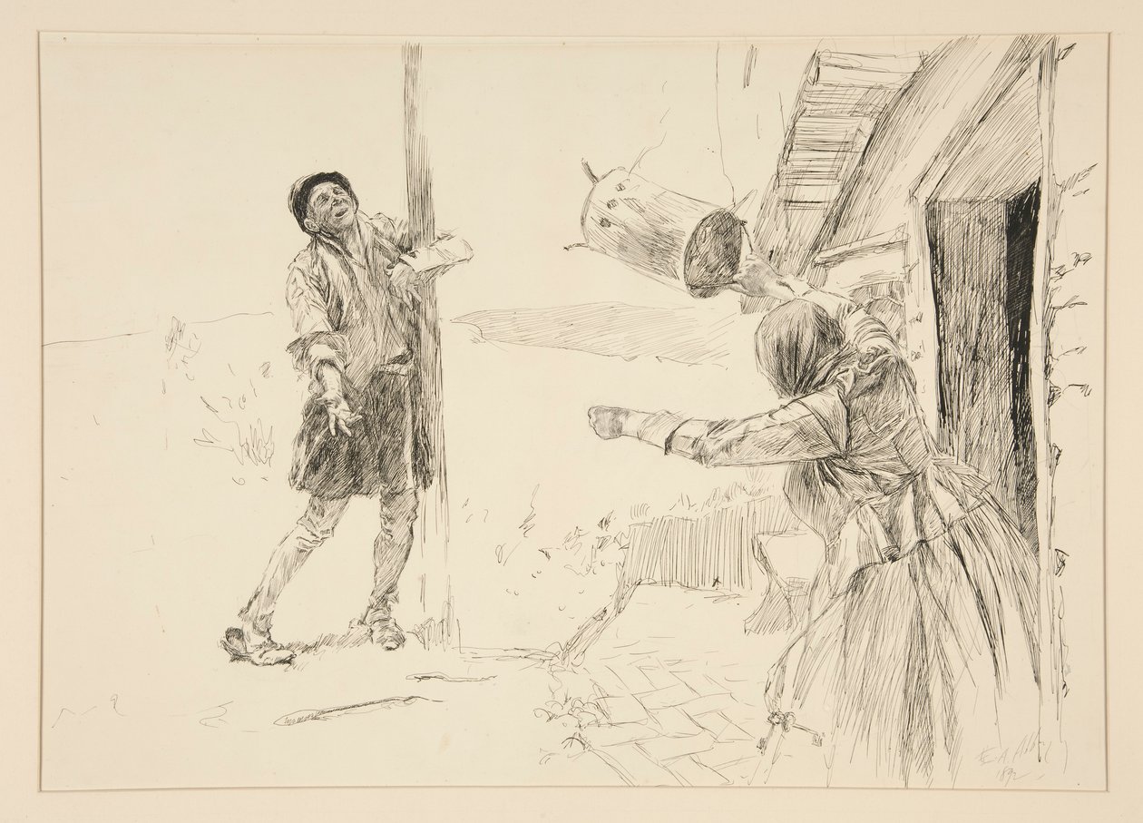 Christopher Sly, ilustrace k Úvodu, Scéna ii, Zkrocení zlé ženy od Edwin Austin Abbey