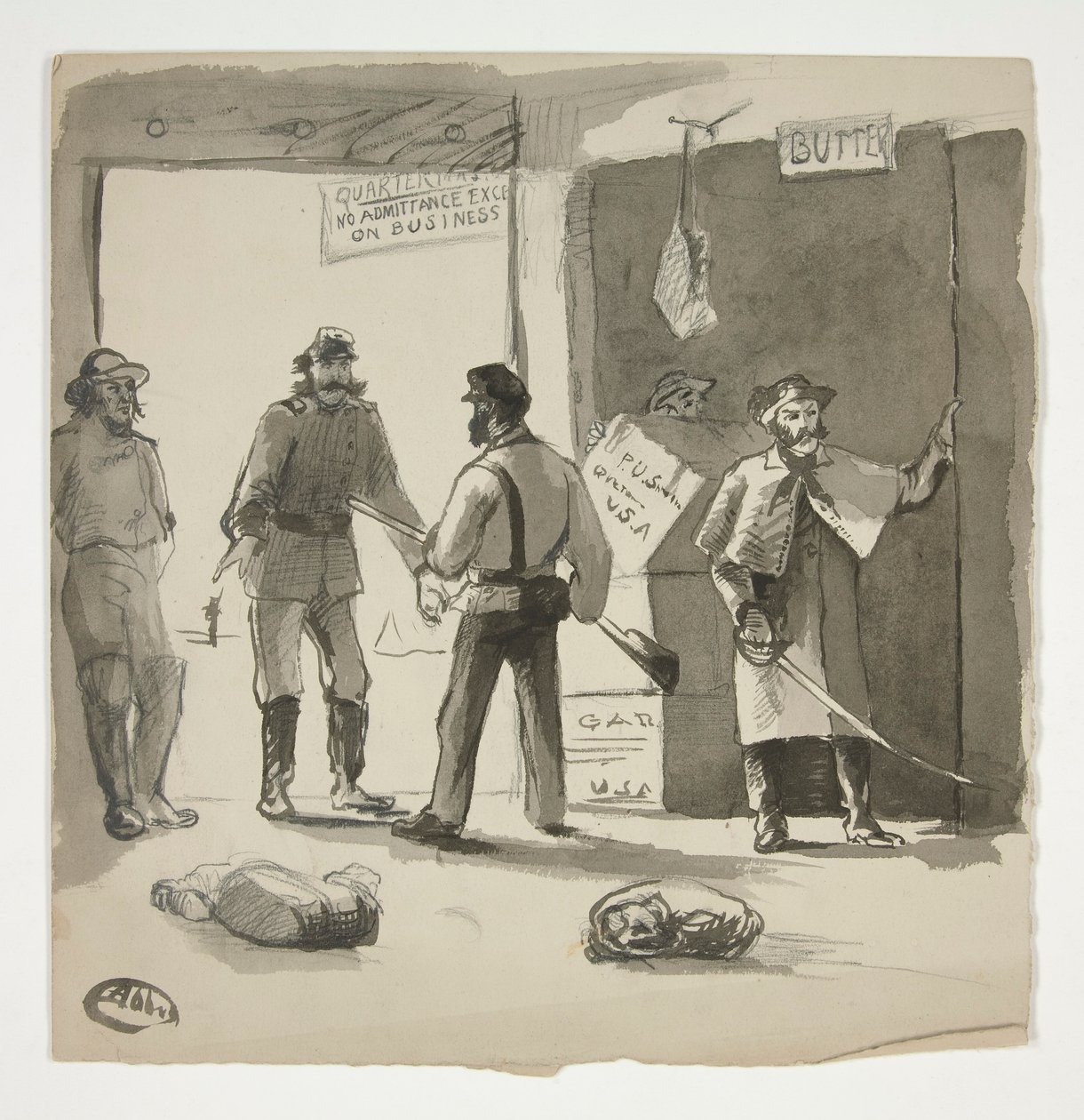 Náčrt občanské války (recto); Muž si prohlíží obraz (verze) od Edwin Austin Abbey