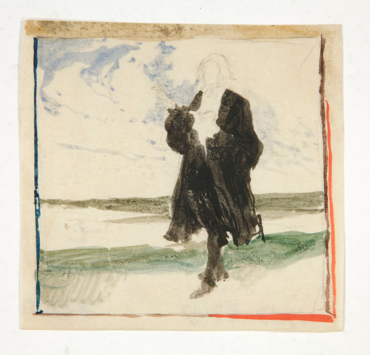 Zahalený muž v krajině - neidentifikovaný obrázek od Edwin Austin Abbey
