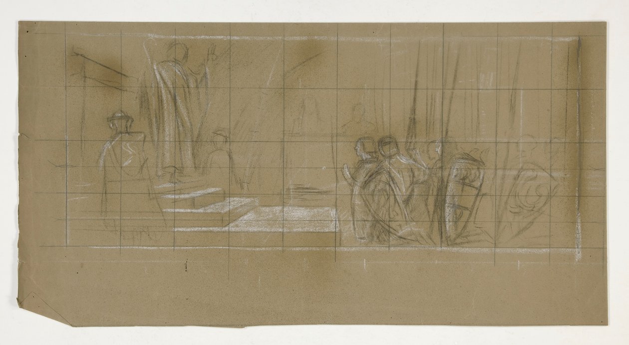 Kompoziční studie pro The Departure, from The Quest of the Holy Grail (série patnácti obrazů pro Boston Public Library, dokončena v roce 1901) od Edwin Austin Abbey