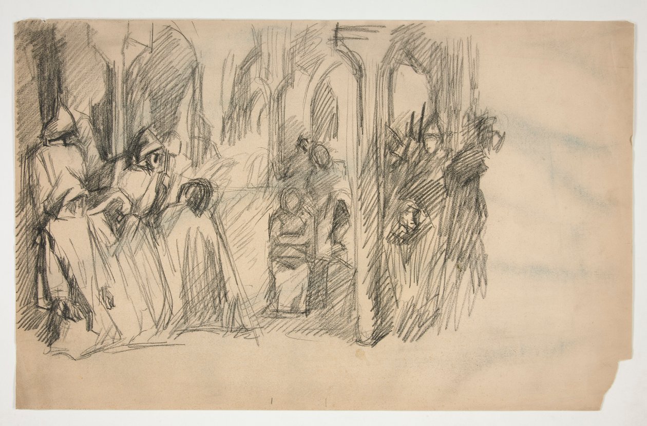 Studie kompozice pro sérii nástěnných maleb The Quest of the Holy Grail v Boston Public Library od Edwin Austin Abbey