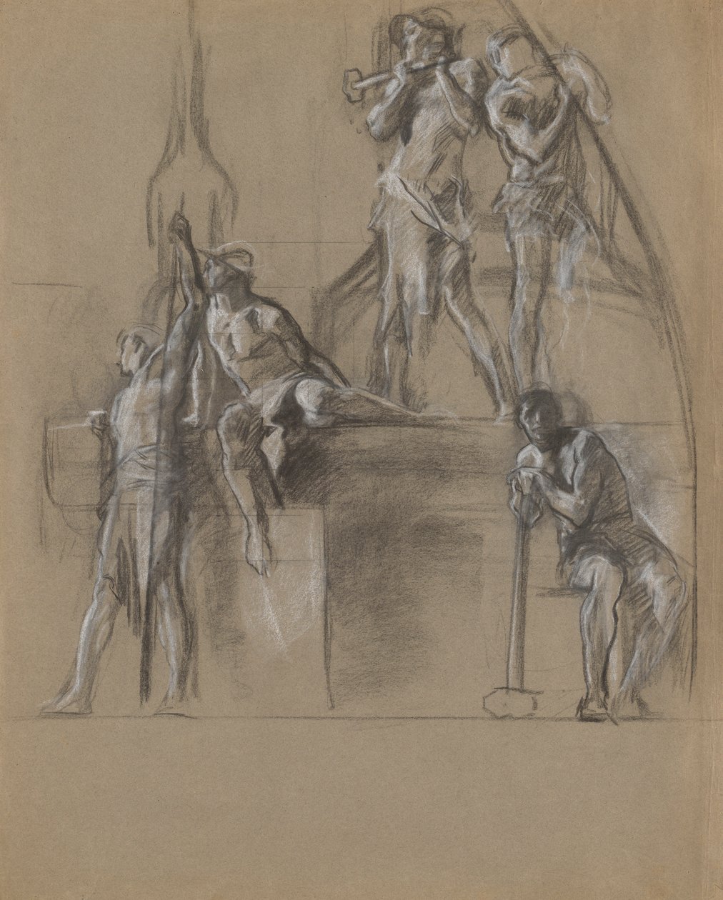 Kompoziční studie pro postavy horníků v od Edwin Austin Abbey