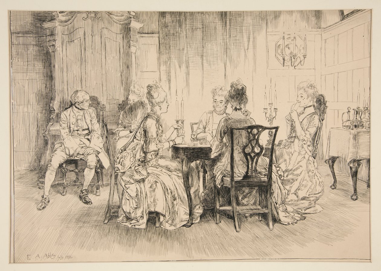 Dining Scene - ilustrace pro Austina Dobsona od Edwin Austin Abbey