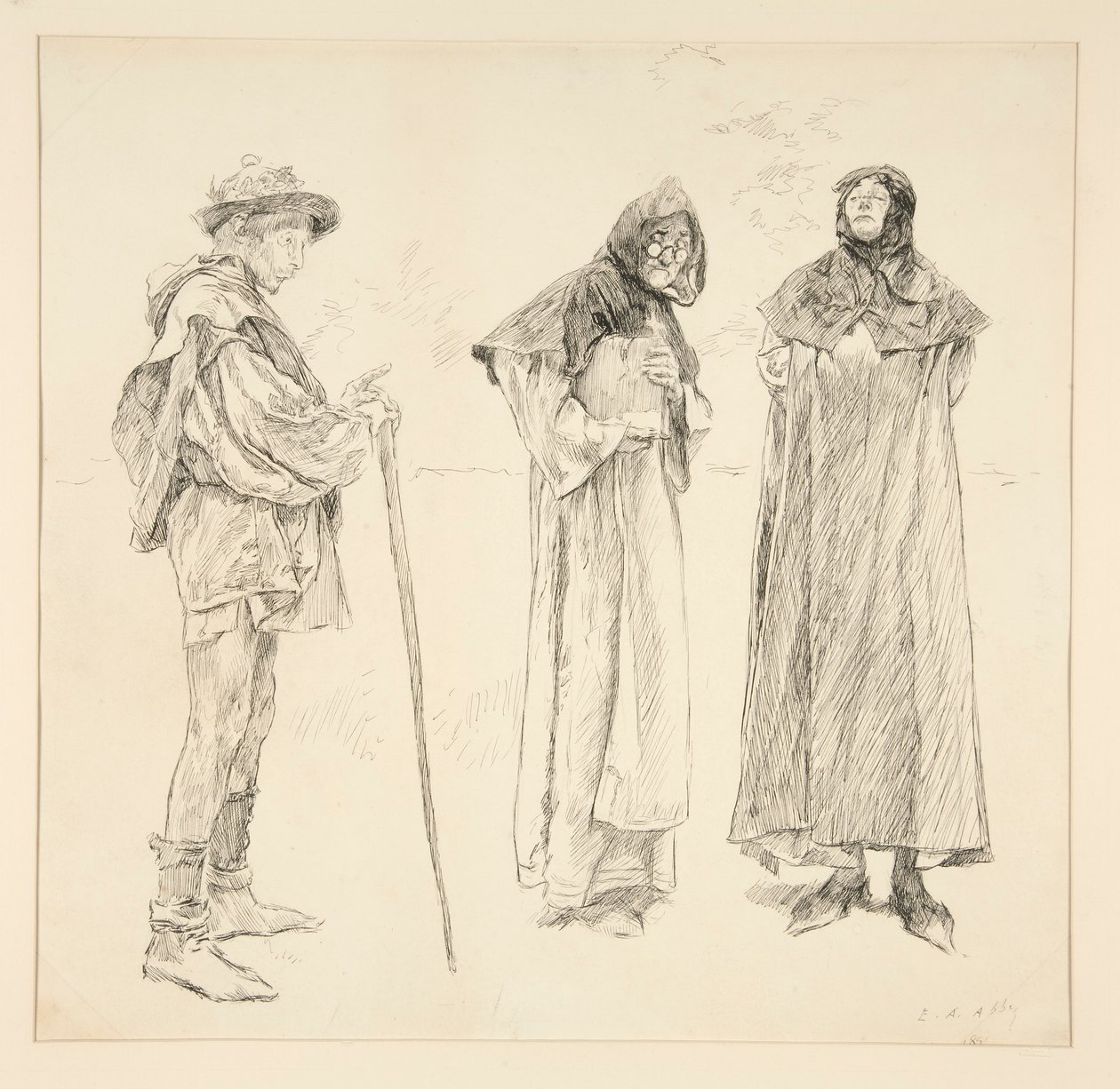Nudný, sir Nathaniel, Holofernes, z dějství IV, scéna 2, Láska od Edwin Austin Abbey