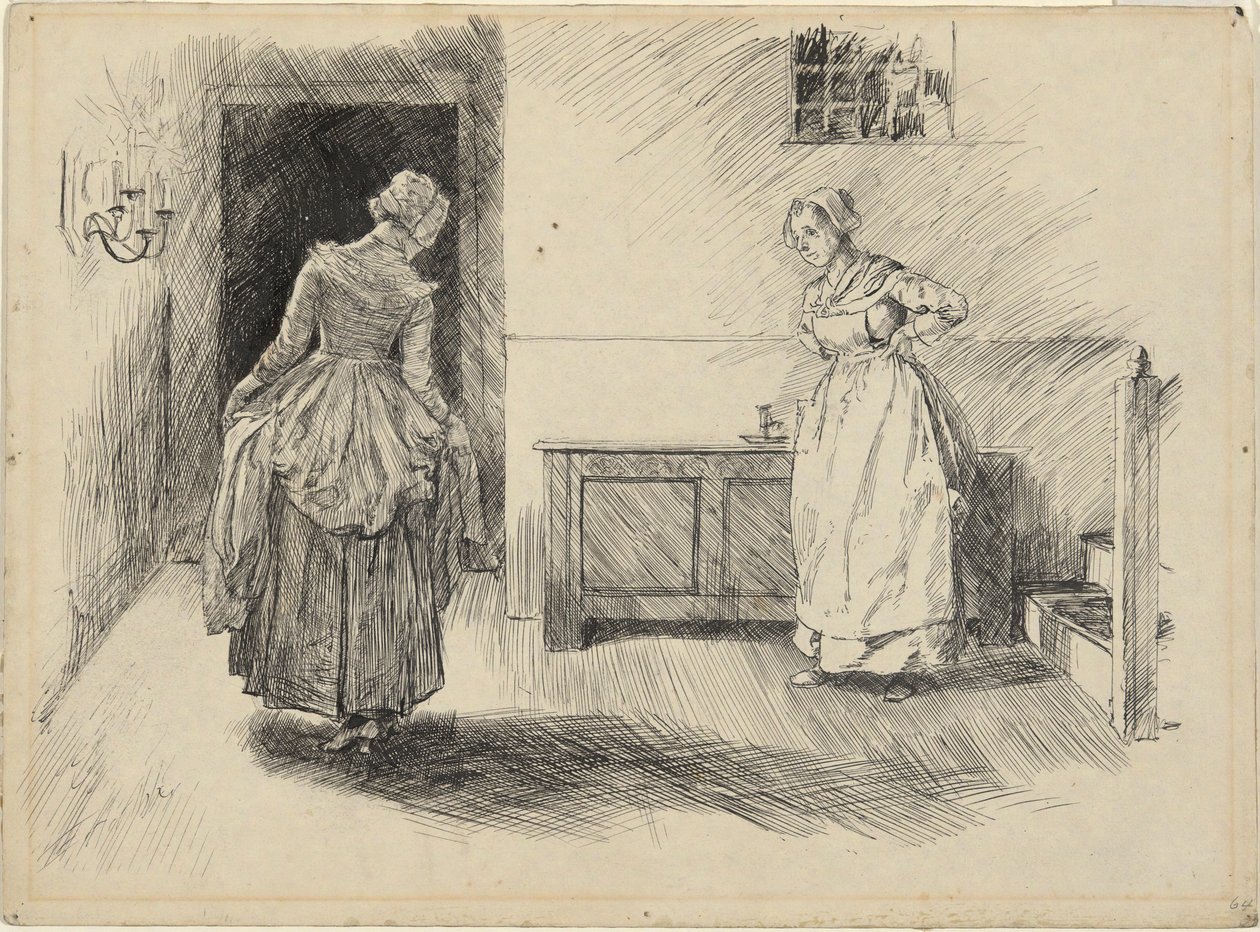 Vstupte paní Hardcastle & Maid, studujte pro Olivera Goldsmitha od Edwin Austin Abbey