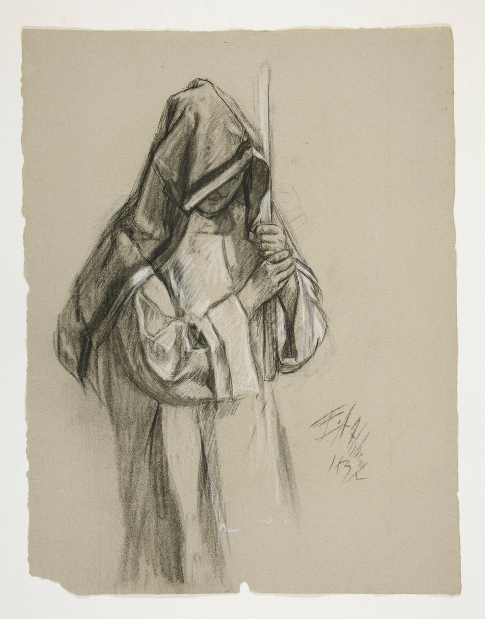 Figurální studie pro sira Lancelota a sira Borse vybavila Galahad svými ostruhami, z The Quest of the Holy Grail (druhý ze série patnácti obrazů pro Boston Public Library, dokončený v roce 1901) od Edwin Austin Abbey