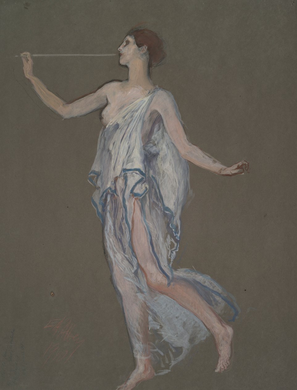 Figurální studie k postavě Fame(?) v od Edwin Austin Abbey