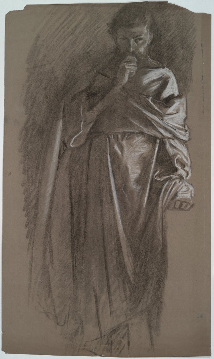 Obrázek studie, muž drží šaty od Edwin Austin Abbey
