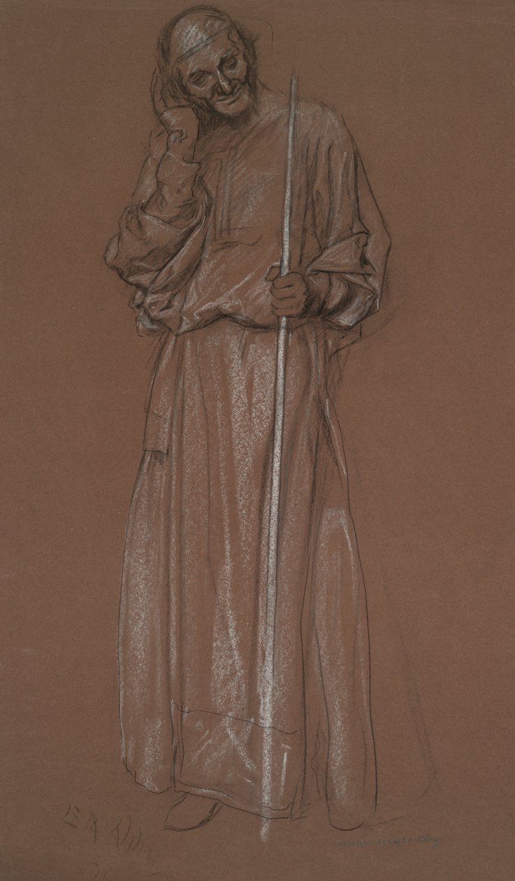 Figurní studie, starý muž s holí, možná Polonius od Edwin Austin Abbey
