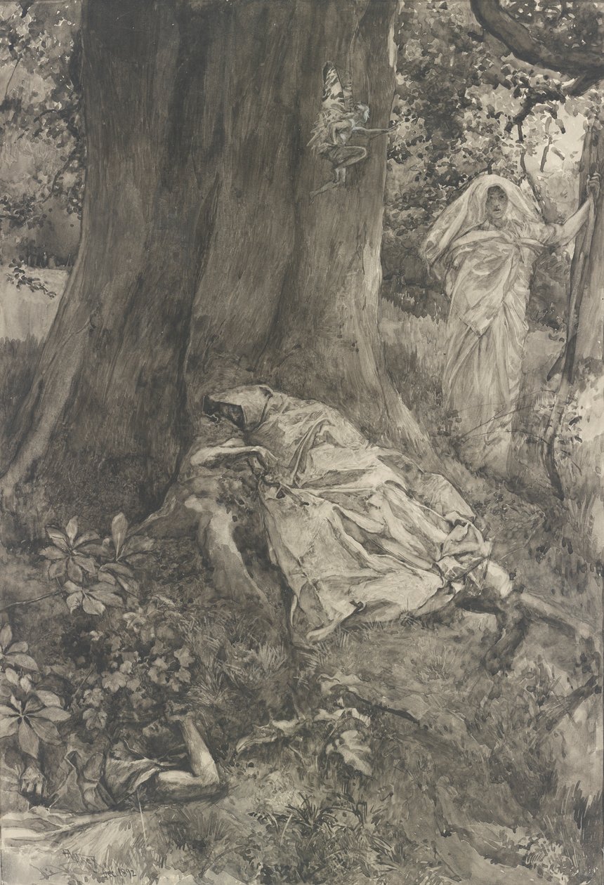 Hermia in the Wood, ilustrace pro dějství III, scéna ii, Svatojánská noc od Edwin Austin Abbey