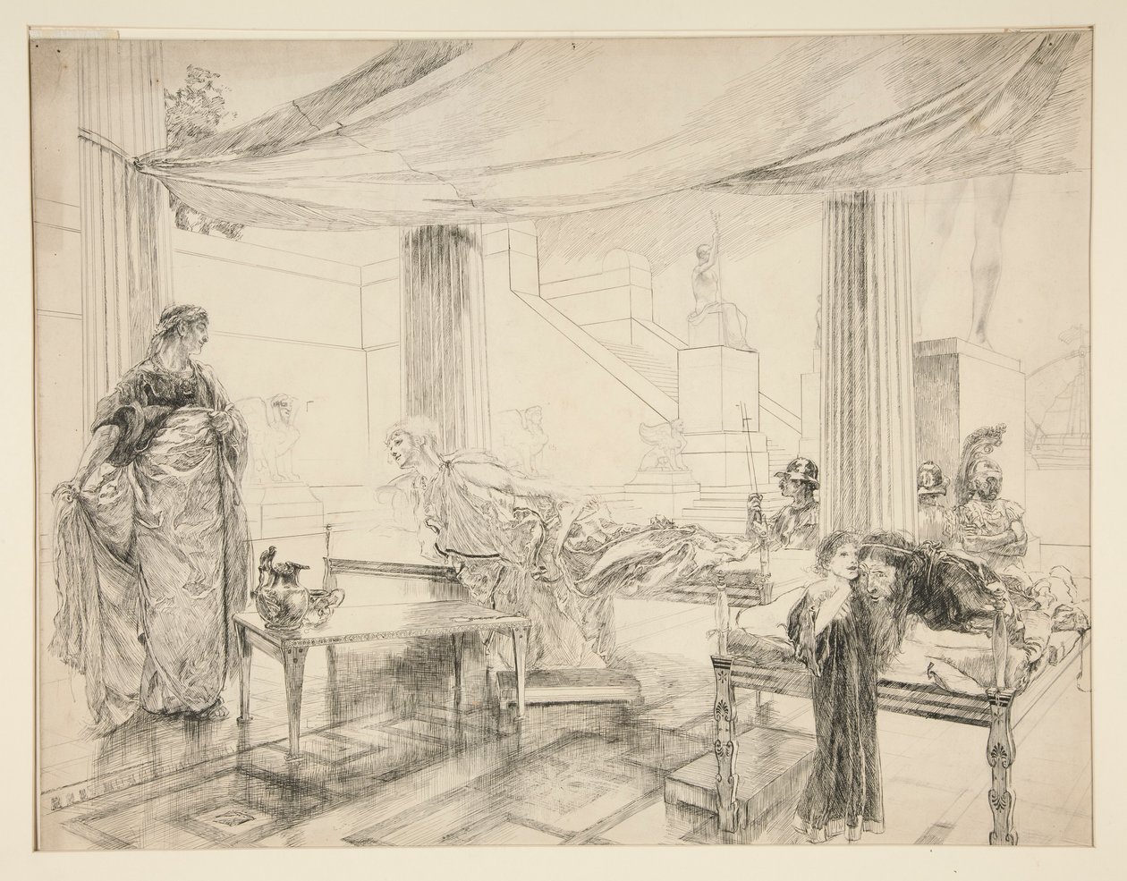 Hermiona prosí Polixena (studie pro .1122) - dějství I, scéna II, Zima od Edwin Austin Abbey