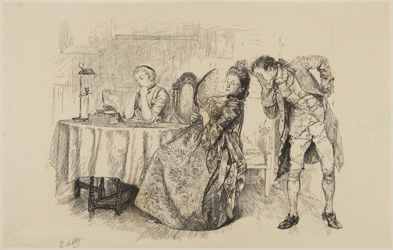 Ilustrace ke Goldsmithovu dílu She Stoops to Conquer: „Tak proč jí to hned neřeknete?“ od Edwin Austin Abbey