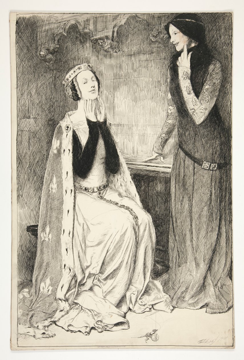 Katherine a Alice - dějství III, scéna V, král Jindřich V od Edwin Austin Abbey