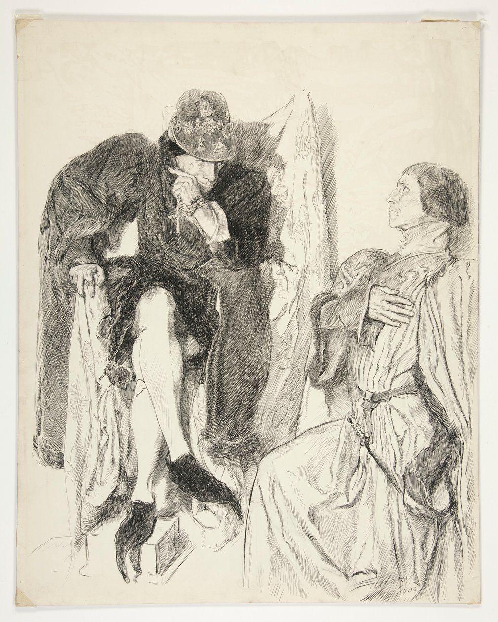 Král Ludvík XI. – dějství III, scéna III, král Jindřich VI. (část III) od Edwin Austin Abbey