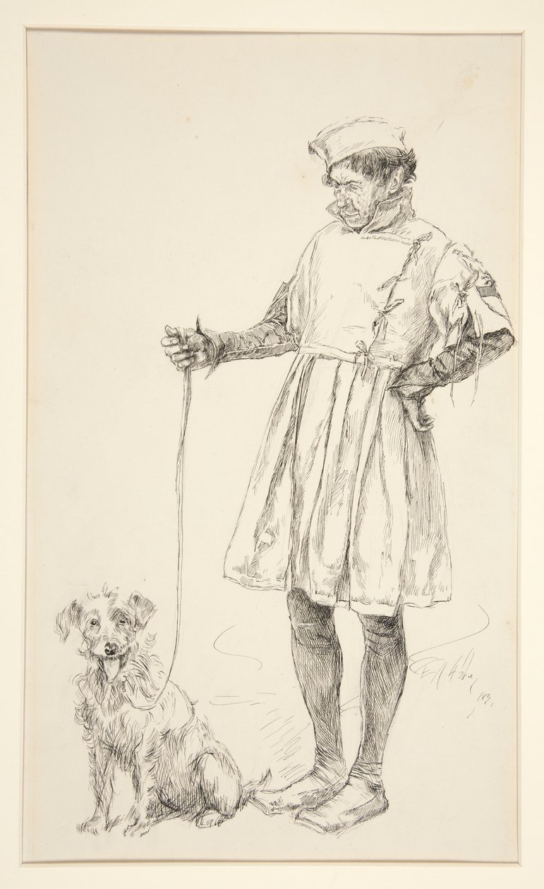 Launce a jeho pes, z Aktu IV, Scéna IV, Dva gentlemani z Verony od Edwin Austin Abbey