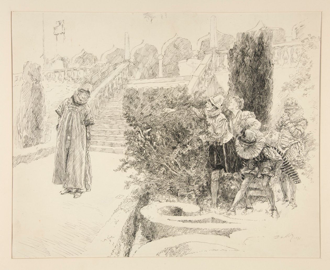 Malvolio najde dopis, ilustrace pro Akt II, Scéna v, Twelfth Night od Edwin Austin Abbey
